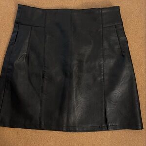 Topshop Black A-Line Leather Skirt